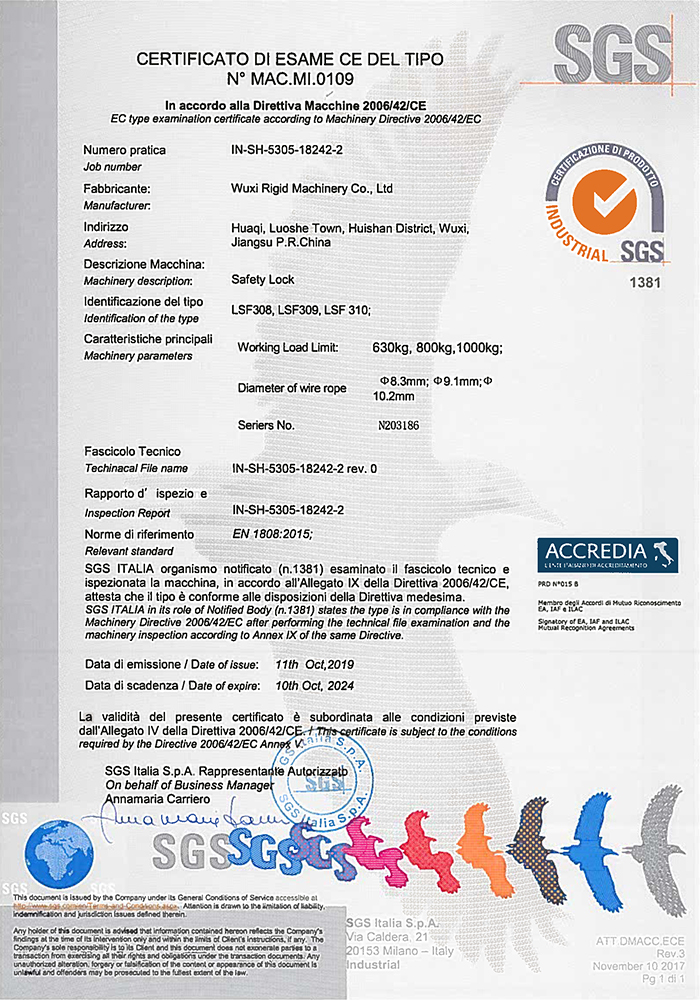 Sertifikat anti miring SGS-CE